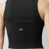 Camiseta de tirantes Henley de modal con acanalado - Negro
