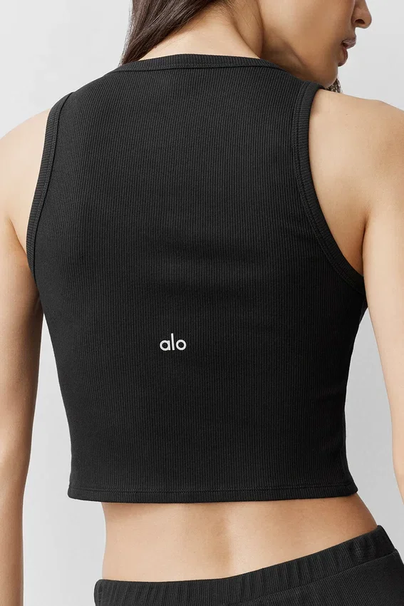 Camiseta de tirantes Henley de modal con acanalado - Negro