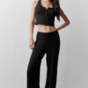 Camiseta de tirantes Henley de modal con acanalado - Negro