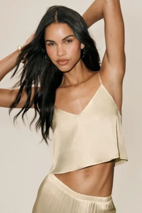 Camiseta de tirantes Radiance de mezcla de seda - Beige arena