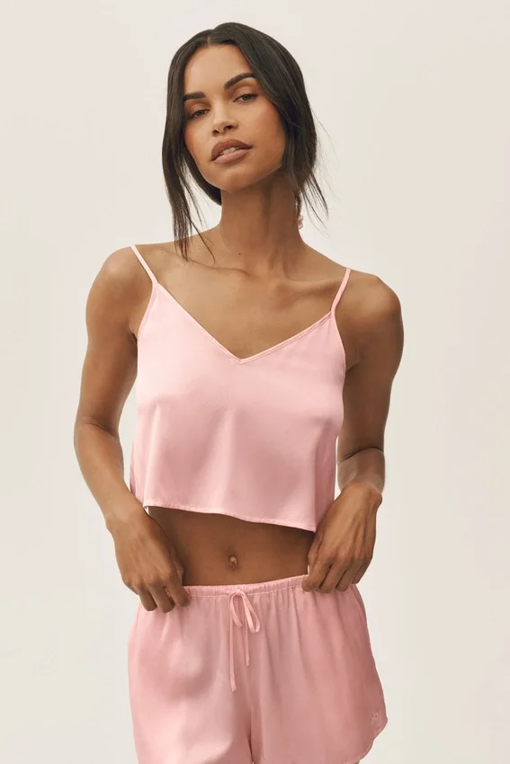 Camiseta de tirantes Radiance de mezcla de seda - Rosa soleado