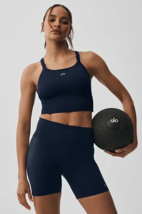 Camiseta de tirantes sin costuras con canelado tipo «Favorite Bra» - Azul marino