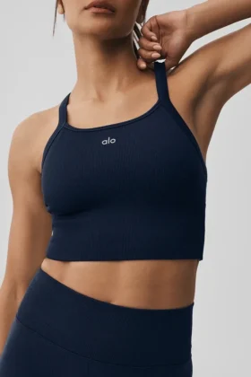 Camiseta de tirantes sin costuras con canelado tipo «Favorite Bra» – Azul marino
