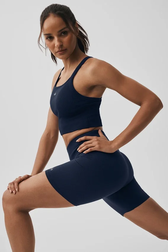 Camiseta de tirantes sin costuras con canelado tipo «Favorite Bra» - Azul marino
