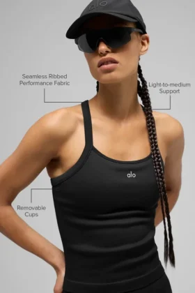 Camiseta de tirantes sin costuras con copas integradas Favorite — Negro