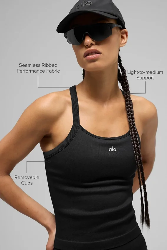 Camiseta de tirantes sin costuras con copas integradas Favorite — Negro