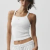 Camiseta de tirantes sin costuras con ribete acanalado y sujetador integrado Favorite de manga larga - Blanco