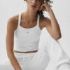 Camiseta de tirantes sin costuras con ribete acanalado y sujetador integrado Favorite de manga larga - Blanco