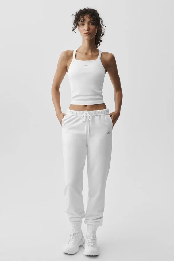 Camiseta de tirantes sin costuras con ribete acanalado y sujetador integrado Favorite de manga larga - Blanco