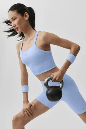 Camiseta de tirantes sin costuras con sujetador integrado y diseño acanalado «Favorite» - Azul Provenza claro