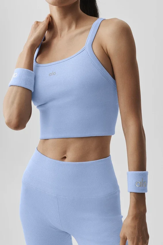 Camiseta de tirantes sin costuras con sujetador integrado y diseño acanalado «Favorite» - Azul Provenza claro