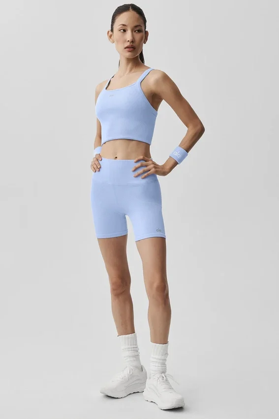 Camiseta de tirantes sin costuras con sujetador integrado y diseño acanalado «Favorite» - Azul Provenza claro