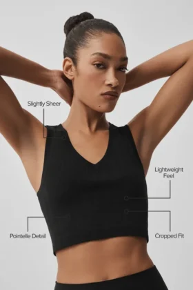 Camiseta de tirantes sin costuras de punto calado – Negro