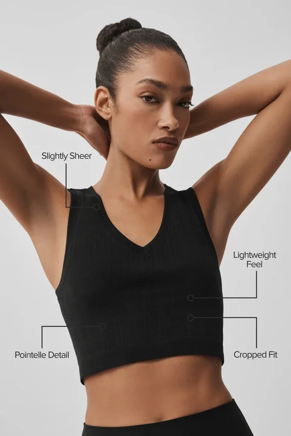 Camiseta de tirantes sin costuras de punto calado - Negro