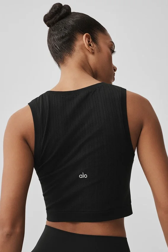 Camiseta de tirantes sin costuras de punto calado - Negro