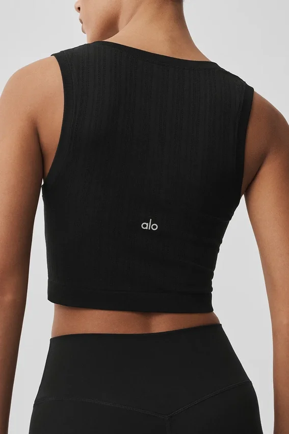 Camiseta de tirantes sin costuras de punto calado - Negro