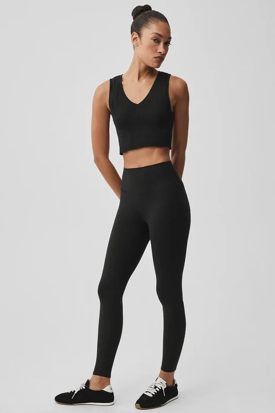 Camiseta de tirantes sin costuras de punto calado - Negro