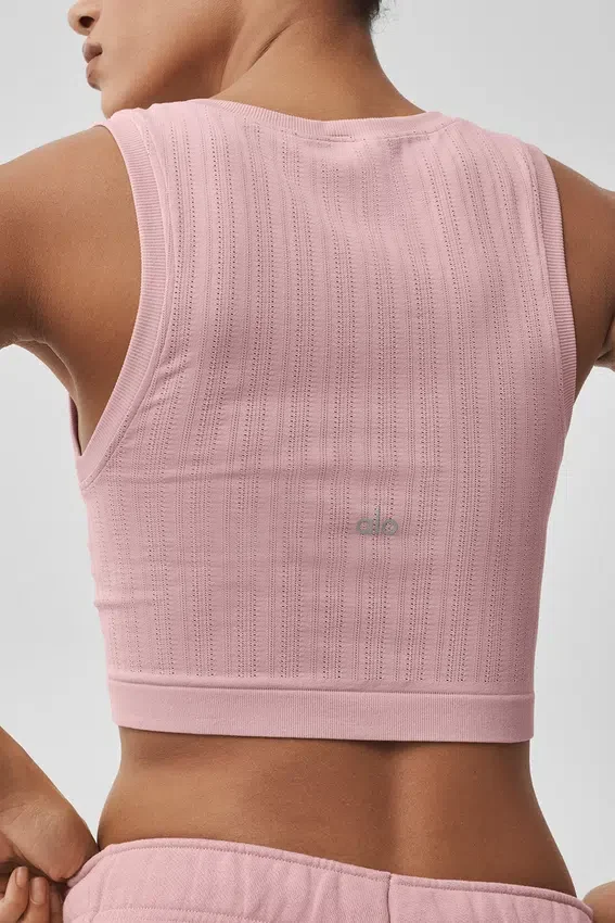 Camiseta de tirantes sin costuras de punto Pointelle - Rosa vintage