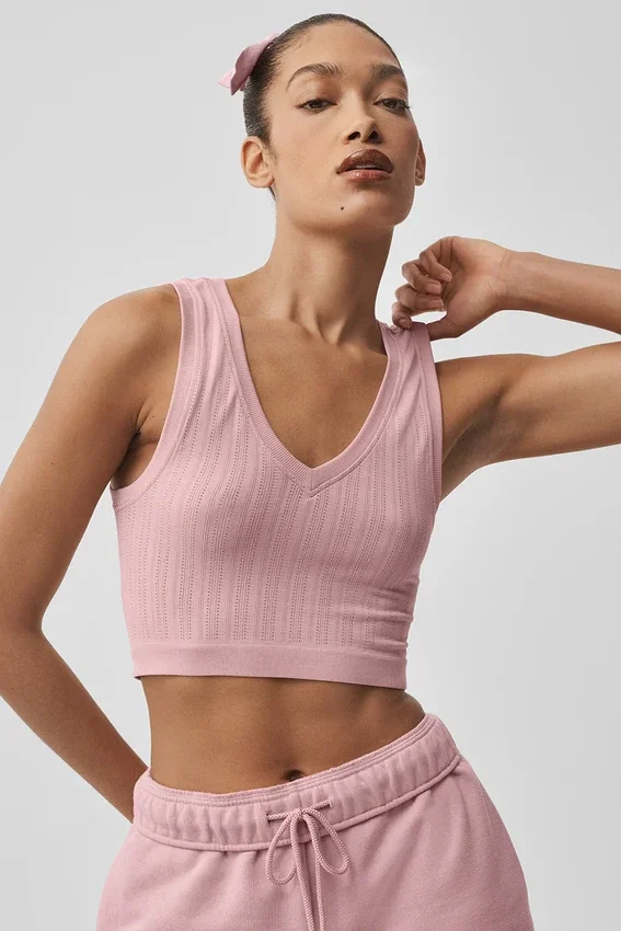 Camiseta de tirantes sin costuras de punto Pointelle - Rosa vintage