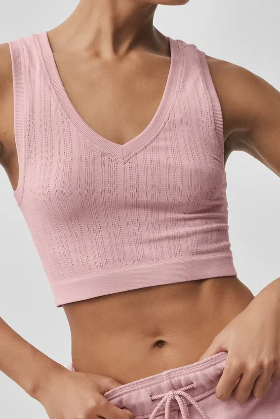 Camiseta de tirantes sin costuras de punto Pointelle - Rosa vintage