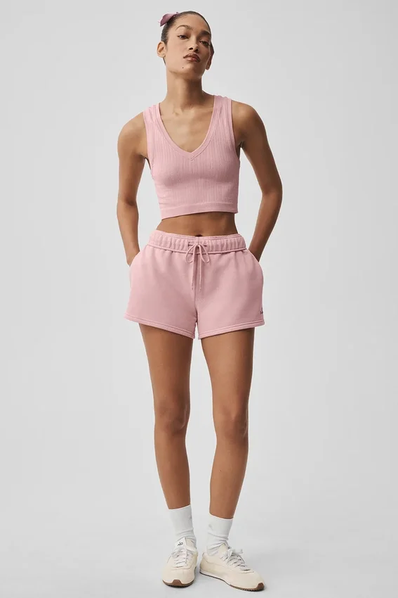 Camiseta de tirantes sin costuras de punto Pointelle - Rosa vintage