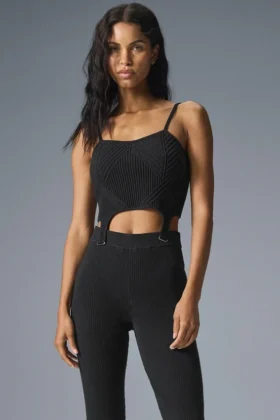 Camiseta de tirantes tipo liguero de punto denim - Negro/Antracita
