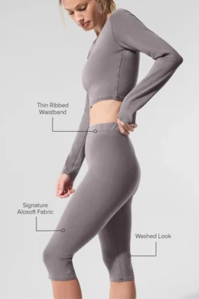 Capri «Iconic 90’S» de Alosoft con cintura High-Waist y lavado — Lavado gris frío