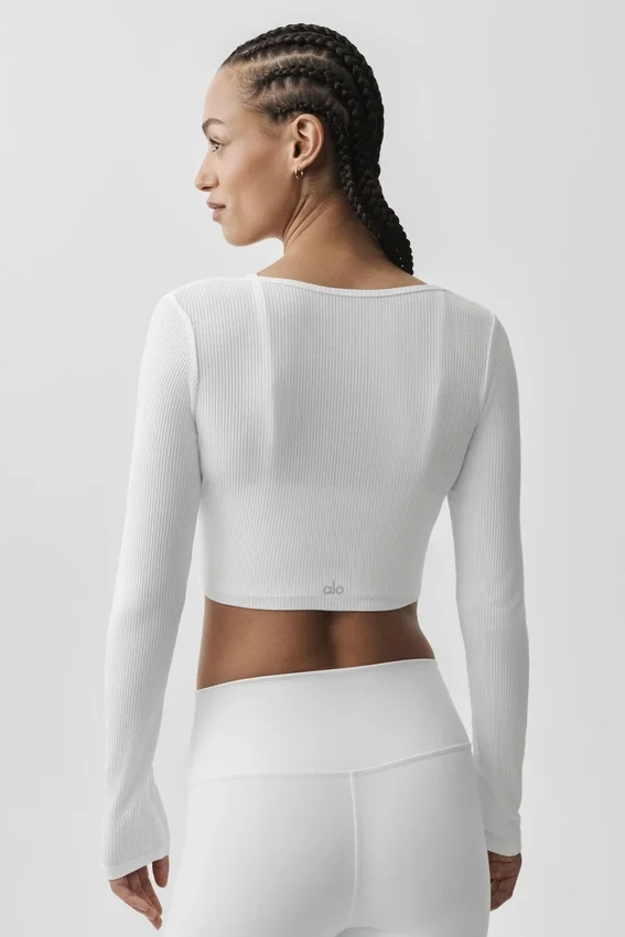 Cardigan corto acanalado Whisper - Blanco