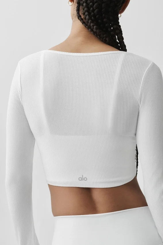 Cardigan corto acanalado Whisper - Blanco