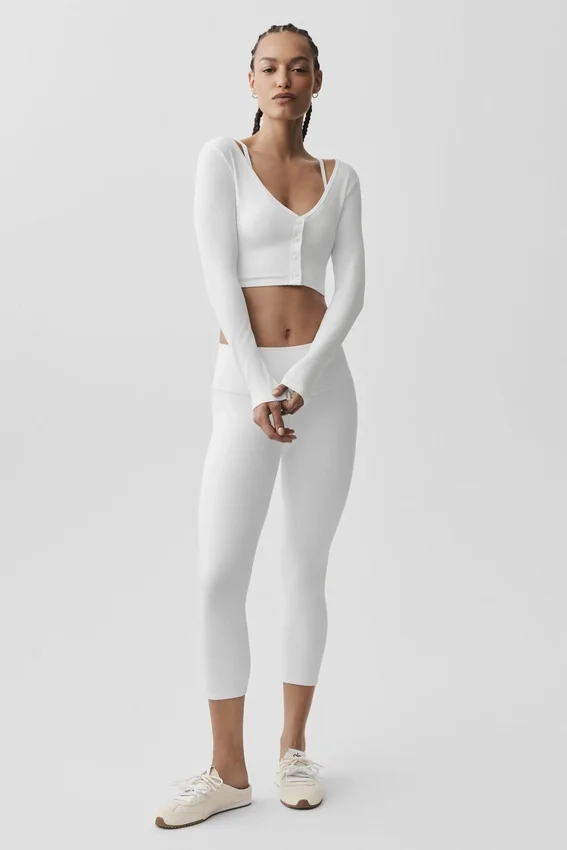 Cardigan corto acanalado Whisper - Blanco