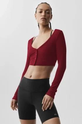 Cardigan corto acanalado Whisper – Rojo Romance de Verano