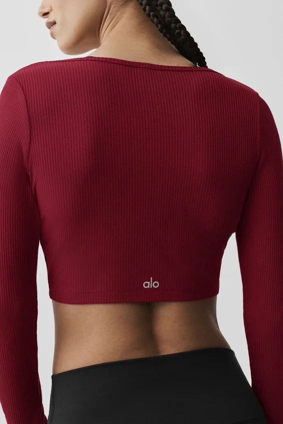 Cardigan corto acanalado Whisper - Rojo Romance de Verano