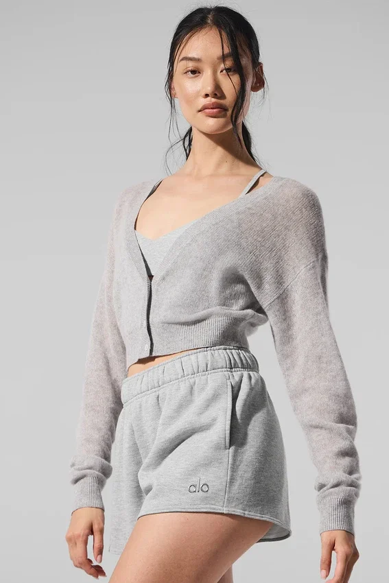 Cardigan corto de cachemira transparente - Gris jaspeado deportivo
