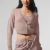 Cardigan corto de cachemira transparente - gris topo