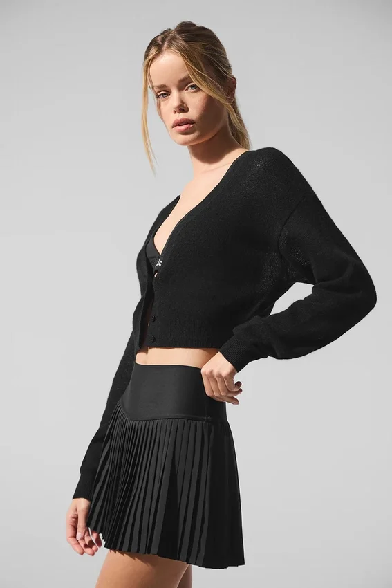 Cardigan corto de cachemira transparente - Negro