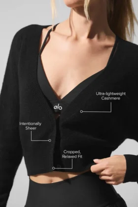 Cardigan corto de cachemira transparente – Negro