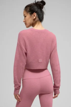 Cardigan corto de cachemira transparente – Rosa silvestre