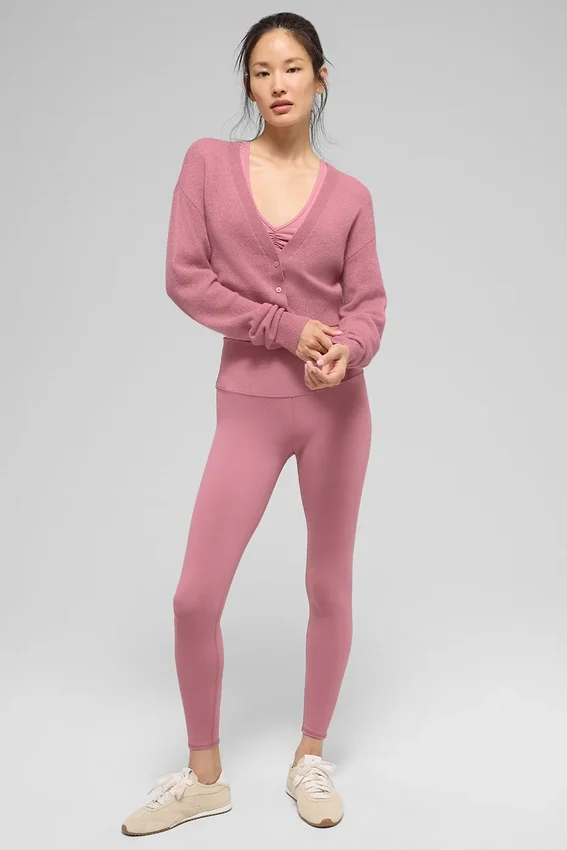 Cardigan corto de cachemira transparente - Rosa silvestre