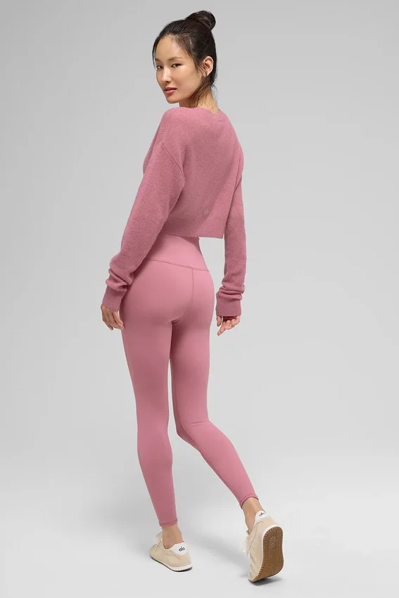 Cardigan corto de cachemira transparente - Rosa silvestre