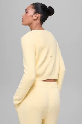 Cardigan corto de jerséu Snuggle Up – Amarillo luz de vela