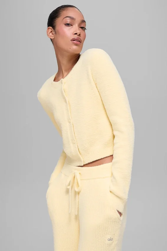 Cardigan corto de jerséu Snuggle Up - Amarillo luz de vela