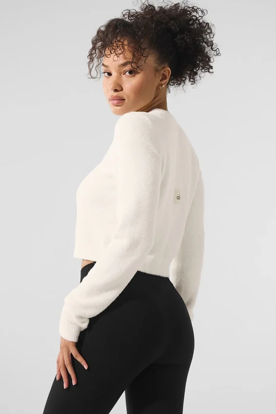 Cardigan corto de jerséu Snuggle Up - Marfil