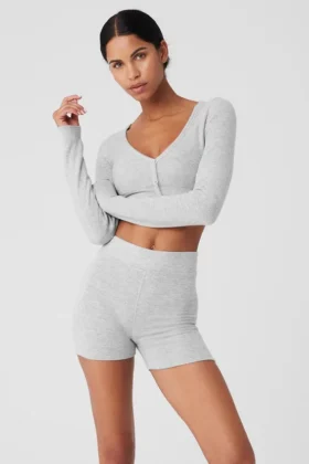 Cardigan corto «Me Time» de Alolux — Gris jaspeado deportivo