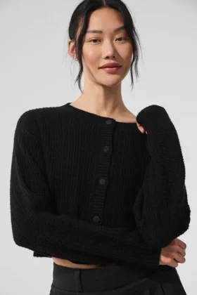 Cardigan de cachemira con tejido de panal - Negro