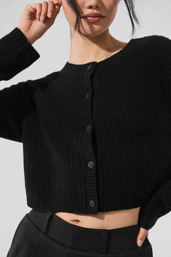 Cardigan de cachemira con tejido de panal - Negro