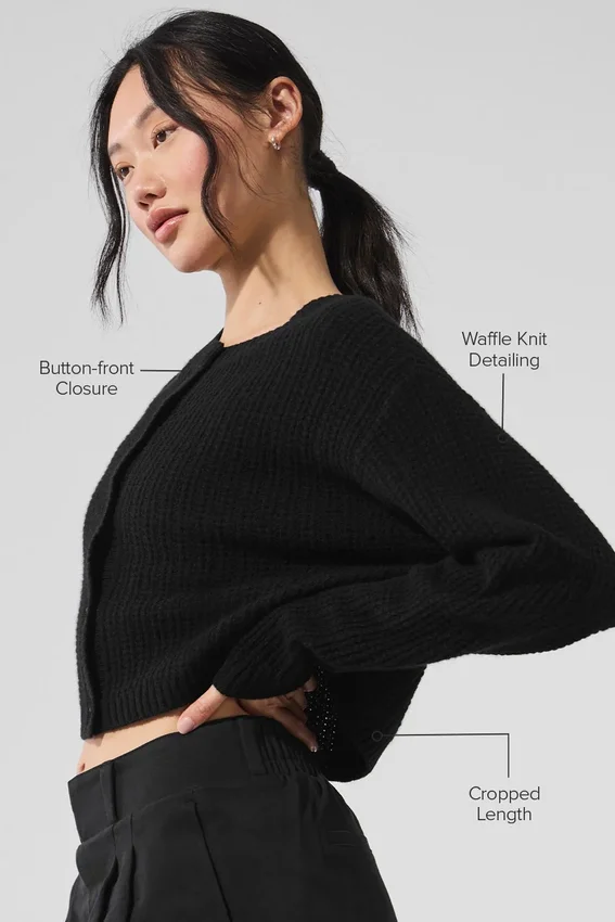 Cardigan de cachemira con tejido de panal - Negro