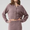 Cardigan de cachemira de punto waffle mullido - Gris champiñón jaspeado