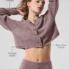 Cardigan de cachemira de punto waffle mullido - Gris champiñón jaspeado