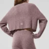 Cardigan de cachemira de punto waffle mullido - Gris champiñón jaspeado