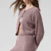 Cardigan de cachemira de punto waffle mullido - Gris champiñón jaspeado